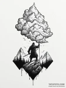 Tattoo design: a silhouette of perun standing... - эскиз тату (№1754073070_0, 01.08.2025 18:31) — Tatufoto.com