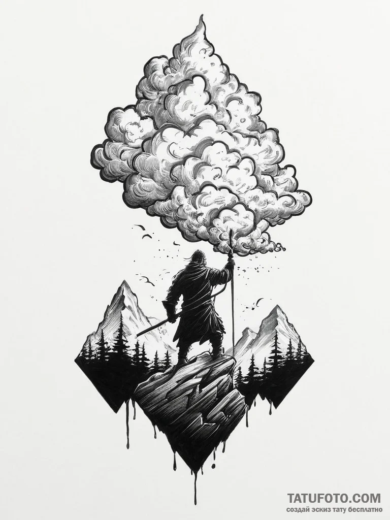 Tattoo design: a silhouette of perun standing... - эскиз тату (№1754073070_0, 01.08.2025 18:31) — Tatufoto.com
