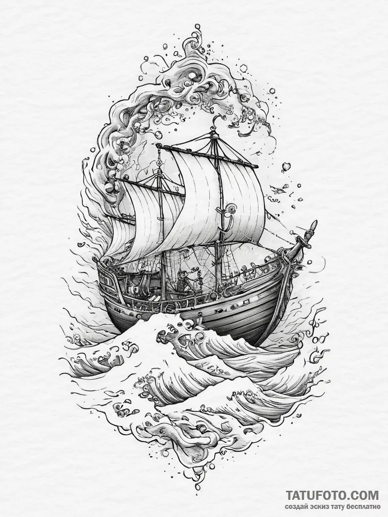 Tattoo design a stylized viking longship cutt... - эскиз тату (№1754073278_0, 01.08.2025 18:34) — Tatufoto.com