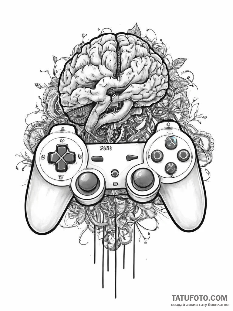 Tattoo design a game controller integrated wi... - эскиз тату (№1754075104_0, 01.08.2025 19:05) — Tatufoto.com