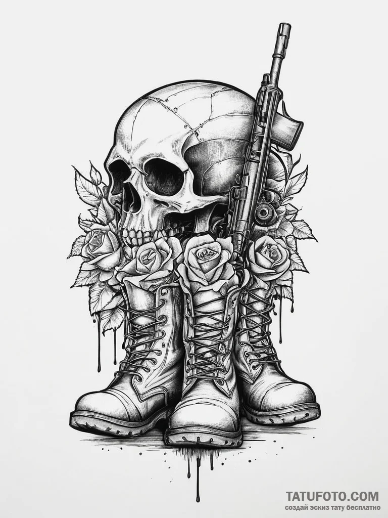 Tattoo design a pair of combat boots standing... - эскиз тату (№1754075917_0, 01.08.2025 19:18) — Tatufoto.com