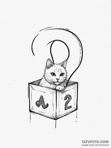 Schrodinger's cat (box with question mark), i... - эскиз тату (№1754076722_0, 01.08.2025 19:32) — Tatufoto.com