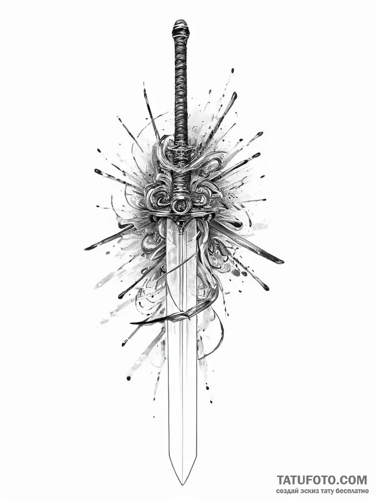 Tattoo design a samurai sword with a digital... - эскиз тату (№1754077126_0, 01.08.2025 19:38) — Tatufoto.com