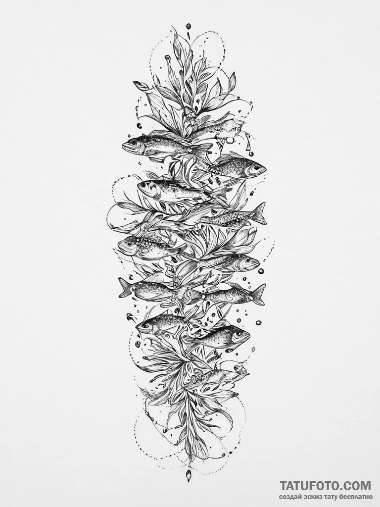 Tattoo design a school of fish swimming in a... - эскиз тату (№1754077527_0, 01.08.2025 19:45) — Tatufoto.com