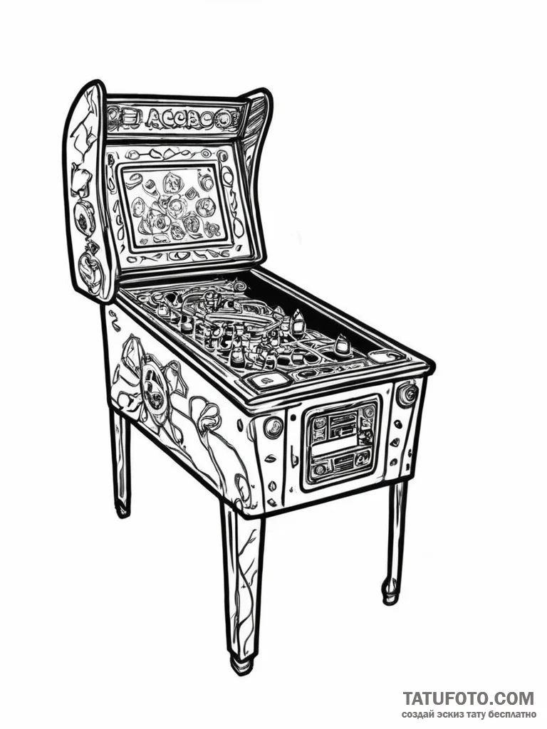 A person playing pinball in a retro arcade.,... - эскиз тату (№1754077728_0, 01.08.2025 19:48) — Tatufoto.com