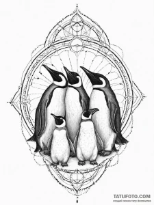 A group of penguins huddled together on an an... - эскиз тату (№1754078341_0, 01.08.2025 19:59) — Tatufoto.com