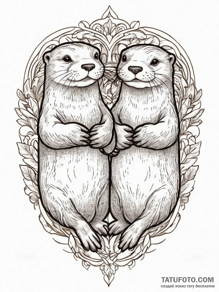 Tattoo design a pair of otters holding hands,... - эскиз тату (№1754079149_0, 01.08.2025 20:12) — Tatufoto.com