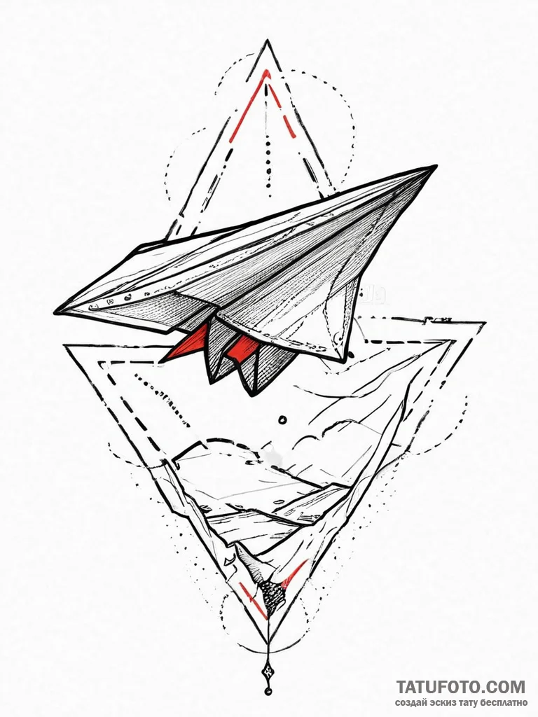 Paper airplane, tattoo drawing outline, on a... - эскиз тату (№1754080159_0, 01.08.2025 20:29) — Tatufoto.com