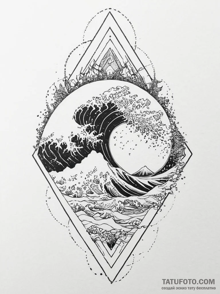 Tattoo design an abstract wave crashing and d... - эскиз тату (№1754080553_0, 01.08.2025 20:35) — Tatufoto.com