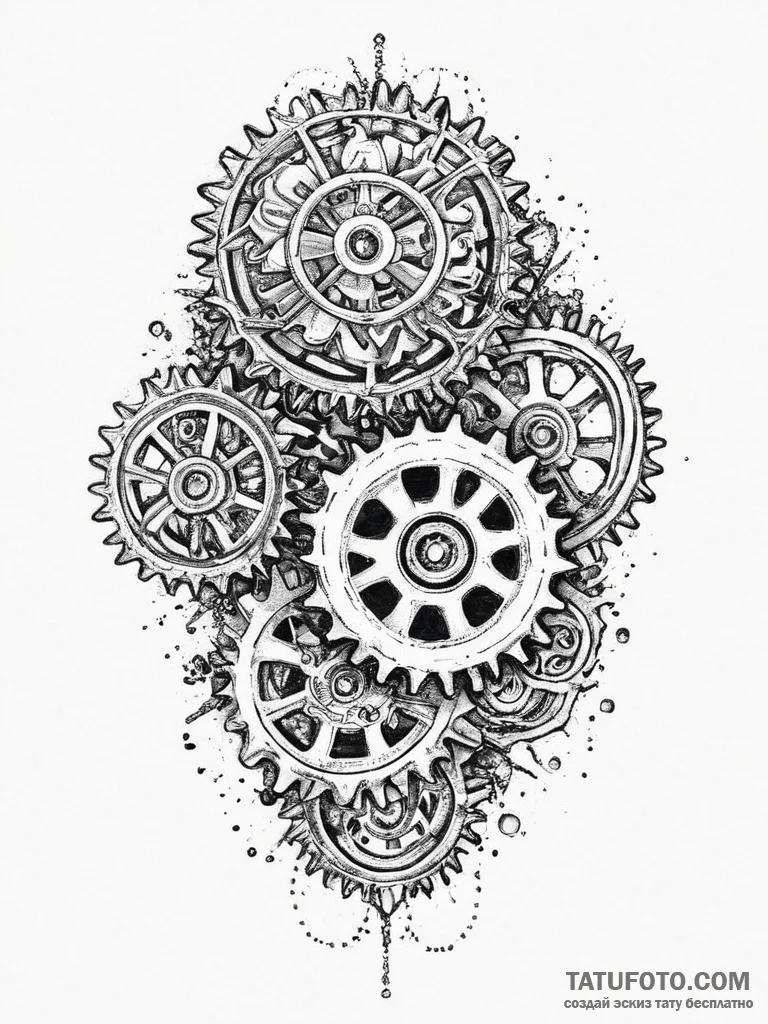 Gears, ink illustration for tattoo, on a clea... - эскиз тату (№1754084742_0, 01.08.2025 21:45) — Tatufoto.com