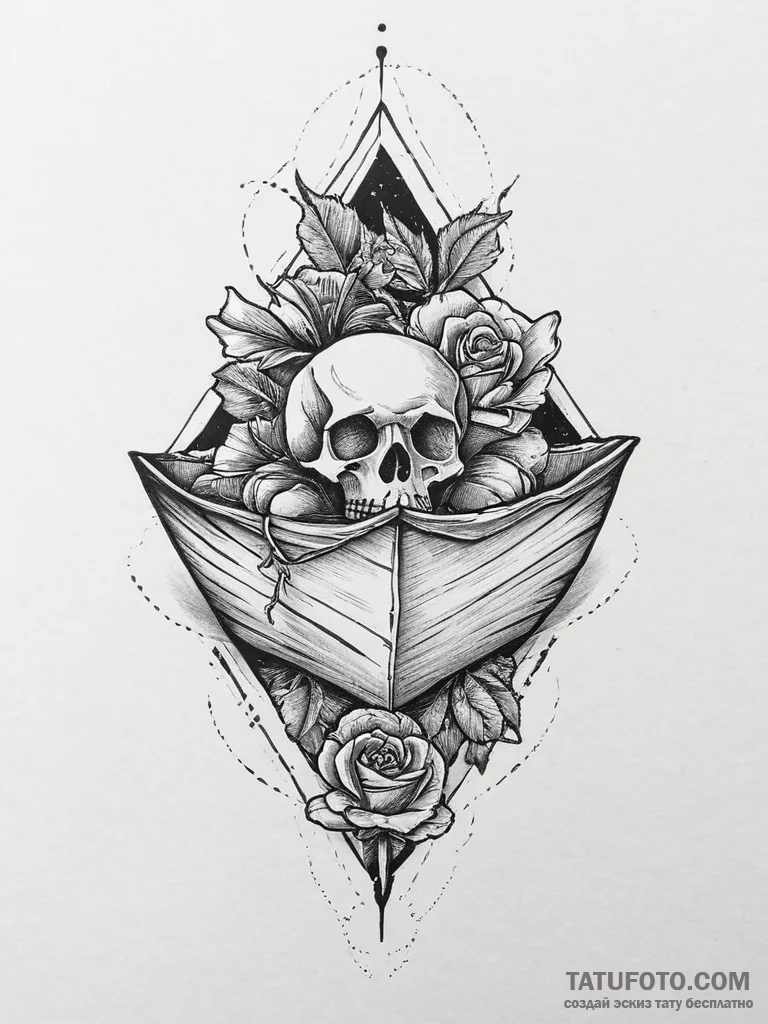 Origami boat on a wave, artistic tattoo sketc... - эскиз тату (№1754085374_0, 01.08.2025 21:56) — Tatufoto.com