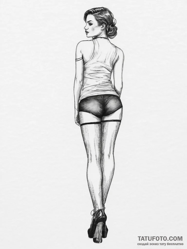 Stockings, ink illustration for tattoo, muted... - эскиз тату (№1754085784_0, 01.08.2025 22:03) — Tatufoto.com