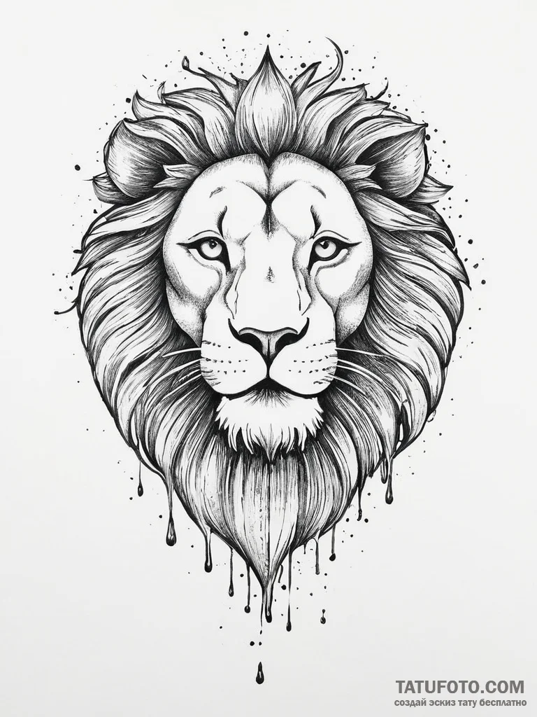 Tattoo sketch a leo lion's face made of molte... - эскиз тату (№1754086193_0, 01.08.2025 22:09) — Tatufoto.com