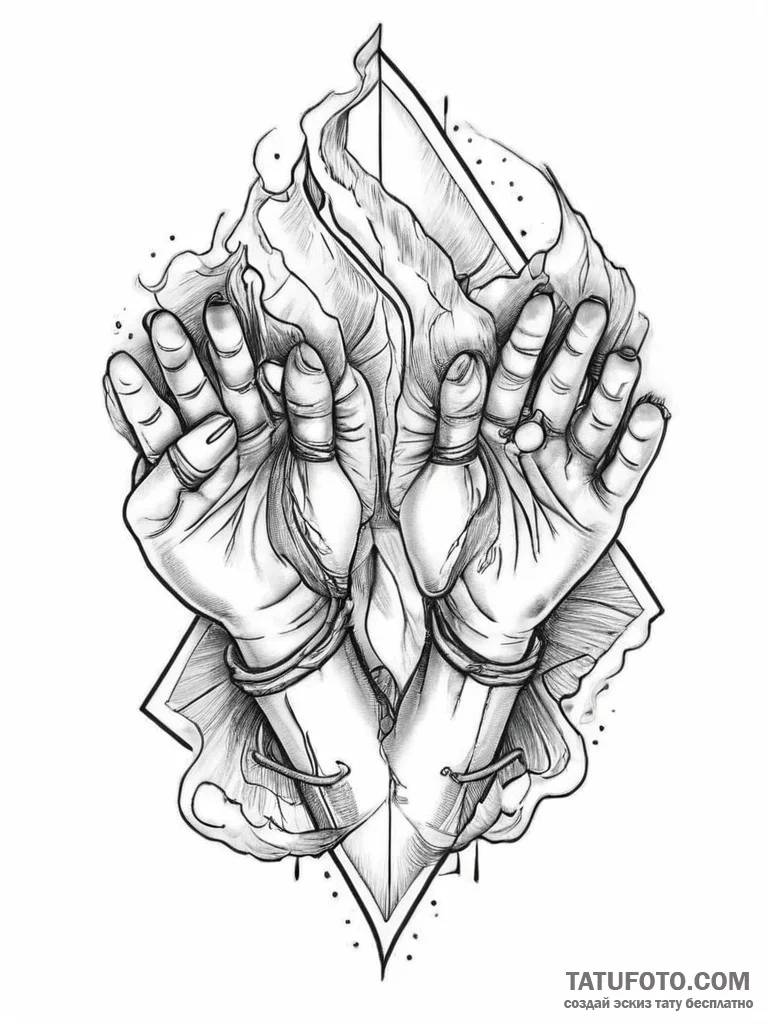 Tattoo sketch a pair of powerful, working han... - эскиз тату (№1754223291_0, 03.08.2025 12:14) — Tatufoto.com