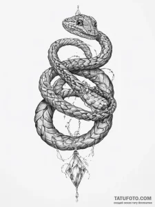 A snake coiled around a crystal - эскиз тату (№1754223492_0, 03.08.2025 12:18) — Tatufoto.com