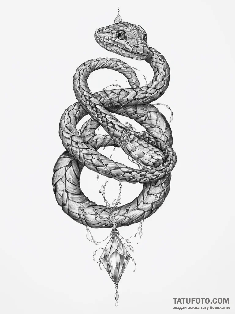 A snake coiled around a crystal - эскиз тату (№1754223492_0, 03.08.2025 12:18) — Tatufoto.com