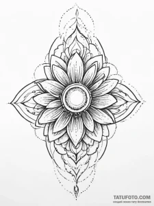 Tattoo sketch a flower whose center is a tiny... - эскиз тату (№1754223693_0, 03.08.2025 12:21) — Tatufoto.com