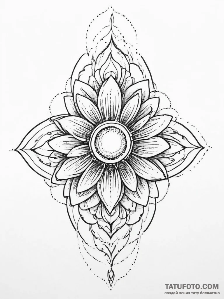 Tattoo sketch a flower whose center is a tiny... - эскиз тату (№1754223693_0, 03.08.2025 12:21) — Tatufoto.com
