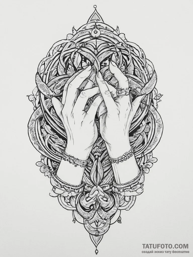 Tattoo sketch a minimalist outline of two han... - эскиз тату (№1754223894_0, 03.08.2025 12:24) — Tatufoto.com