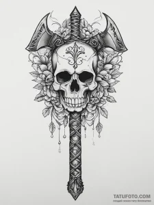 Tattoo sketch a barbarian's axe with a skull... - эскиз тату (№1754224705_0, 03.08.2025 12:38) — Tatufoto.com