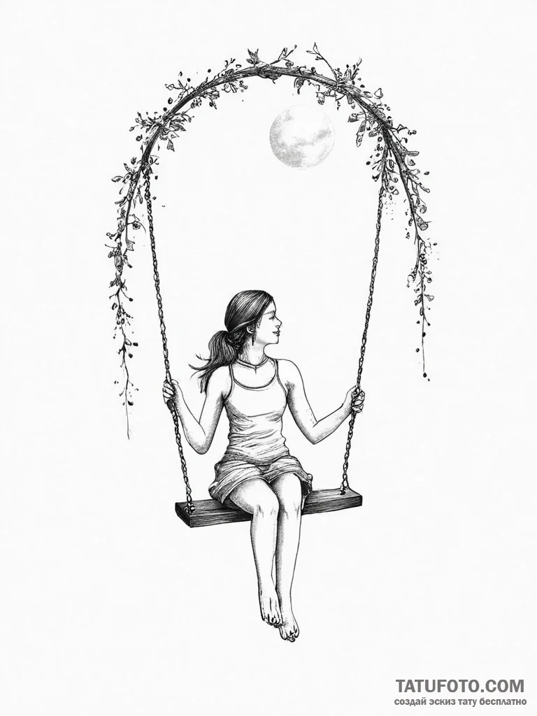 Tattoo design a silhouette of a girl on a swi... - эскиз тату (№1754225523_0, 03.08.2025 12:52) — Tatufoto.com