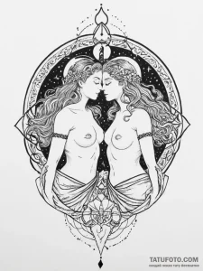 Tattoo sketch gemini twins with the "lovers"... - эскиз тату (№1754226934_0, 03.08.2025 13:15) — Tatufoto.com