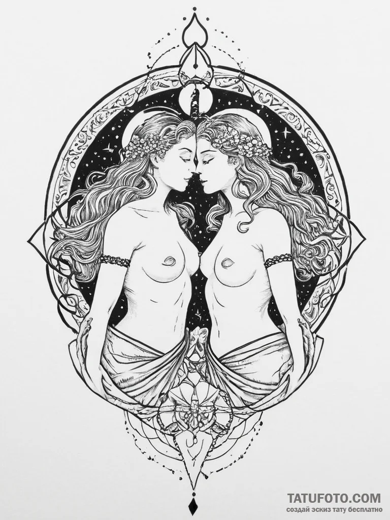 Tattoo sketch gemini twins with the "lovers"... - эскиз тату (№1754226934_0, 03.08.2025 13:15) — Tatufoto.com