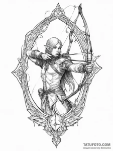 Elven archer, tattoo sketch design, on a clea... - эскиз тату (№1754227341_0, 03.08.2025 13:22) — Tatufoto.com