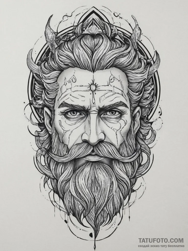 Tattoo design: a fierce portrait of perun, wi... - эскиз тату (№1754227741_0, 03.08.2025 13:29) — Tatufoto.com