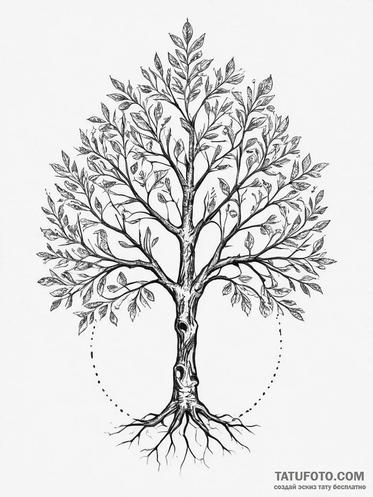 Tattoo design a 'family tree' where some leav... - эскиз тату (№1754228336_0, 03.08.2025 13:38) — Tatufoto.com