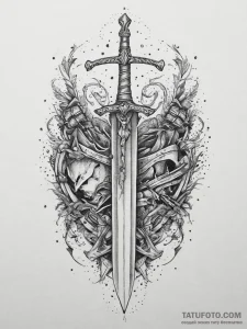 Tattoo design a knight's sword plunged into t... - эскиз тату (№1754228534_0, 03.08.2025 13:42) — Tatufoto.com