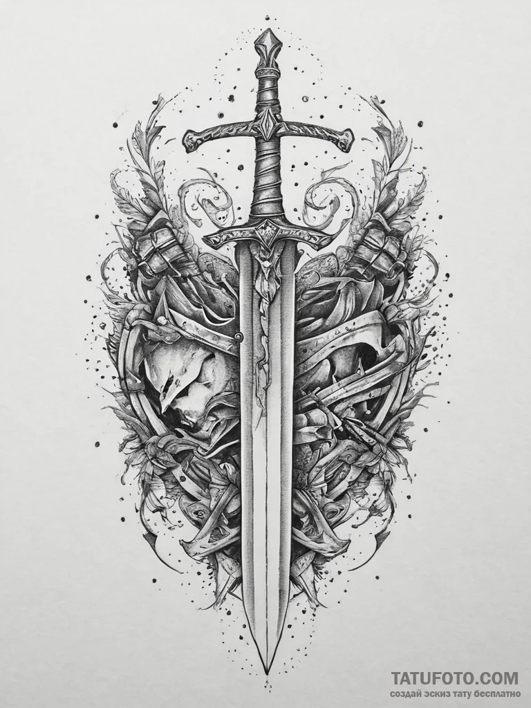 Tattoo design a knight's sword plunged into t... - эскиз тату (№1754228534_0, 03.08.2025 13:42) — Tatufoto.com