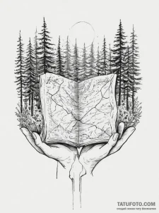 A person holding a map, looking lost in a den... - эскиз тату (№1754229940_0, 03.08.2025 14:05) — Tatufoto.com