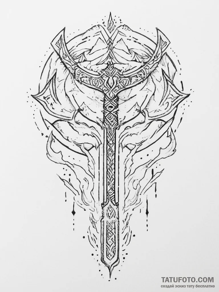 Tattoo design: a depiction of the forging of... - эскиз тату (№1754230140_0, 03.08.2025 14:09) — Tatufoto.com