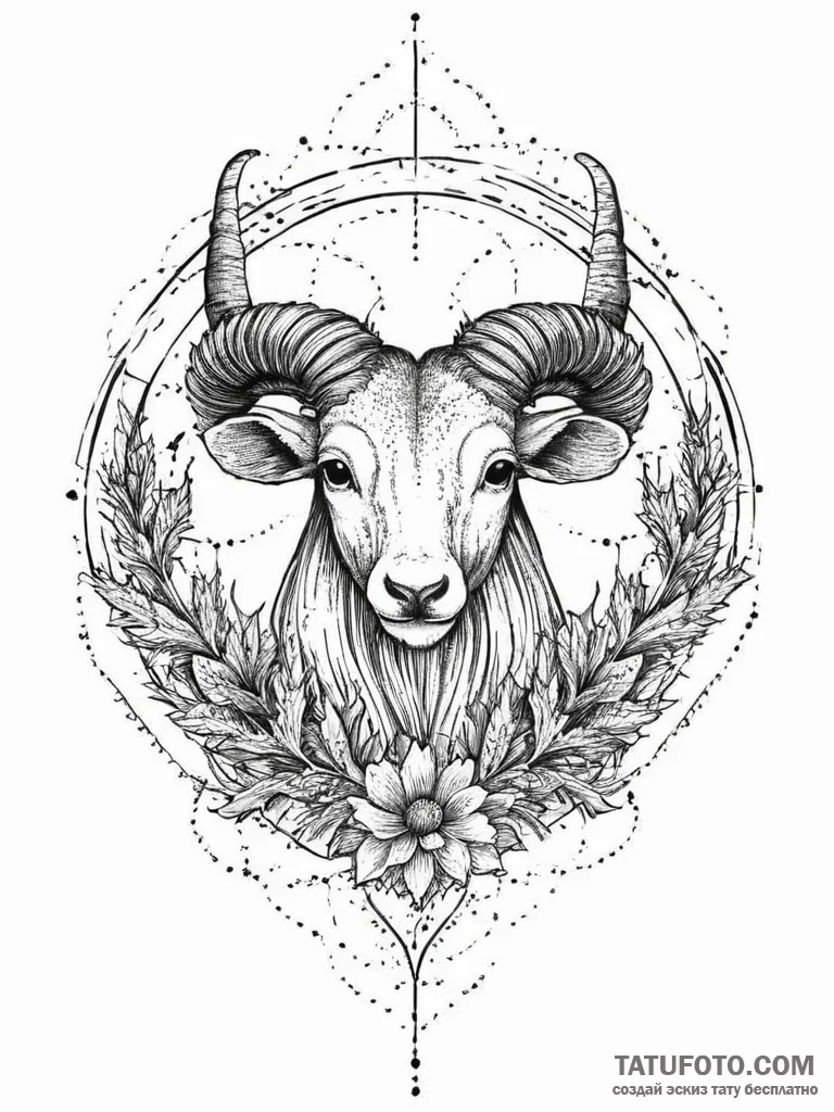 Tattoo sketch a zodiac animal integrated with... - эскиз тату (№1754231551_0, 03.08.2025 14:32) — Tatufoto.com