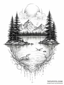 Tattoo design a calm lake with a fantasy crea... - эскиз тату (№1754231949_0, 03.08.2025 14:39) — Tatufoto.com