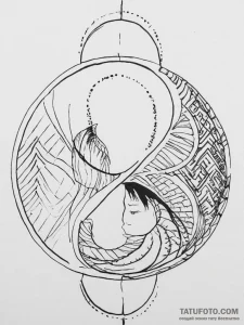 Tattoo sketch a half-yin, half-yang symbol on... - эскиз тату (№1754232346_0, 03.08.2025 14:45) — Tatufoto.com