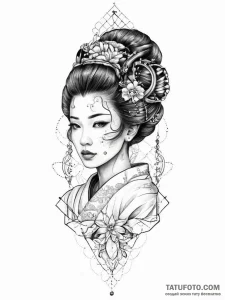 Cyborg geisha, tattoo drawing outline, detail... - эскиз тату (№1754233339_0, 03.08.2025 15:02) — Tatufoto.com