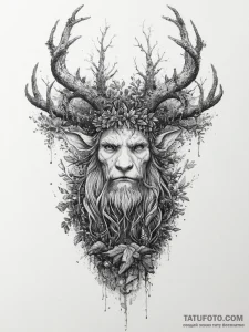 A tattoo sketch of a leshy, the forest spirit... - эскиз тату (№1754233739_0, 03.08.2025 15:08) — Tatufoto.com