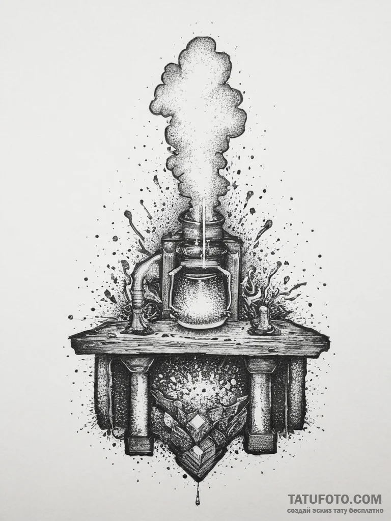 A blacksmith quenching a hot piece of metal i... - эскиз тату (№1754234154_0, 03.08.2025 15:15) — Tatufoto.com