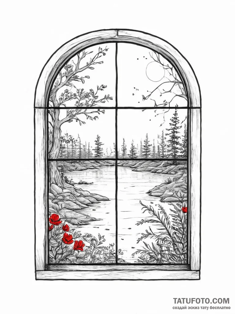 Tattoo sketch a small, stylized window lookin... - эскиз тату (№1754234567_0, 03.08.2025 15:22) — Tatufoto.com