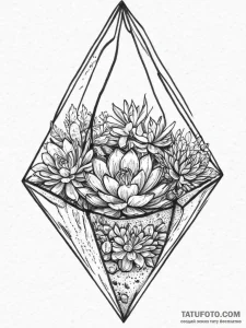 A terrarium with succulents, ink illustration... - эскиз тату (№1754235998_0, 03.08.2025 15:46) — Tatufoto.com
