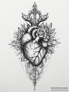 Tattoo sketch a realistic anatomical heart wi... - эскиз тату (№1754236407_0, 03.08.2025 15:53) — Tatufoto.com