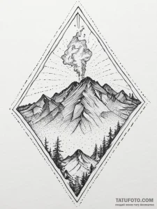 A view of a volcanic crater from the rim., ta... - эскиз тату (№1754237796_0, 03.08.2025 16:16) — Tatufoto.com