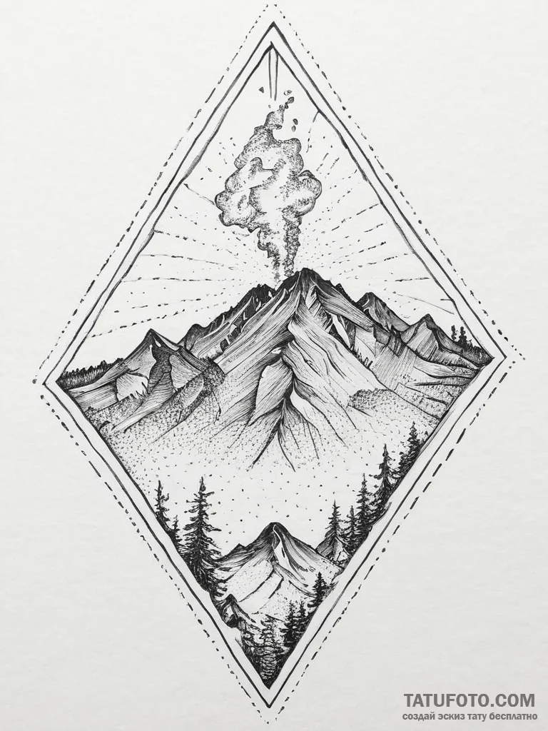 A view of a volcanic crater from the rim., ta... - эскиз тату (№1754237796_0, 03.08.2025 16:16) — Tatufoto.com