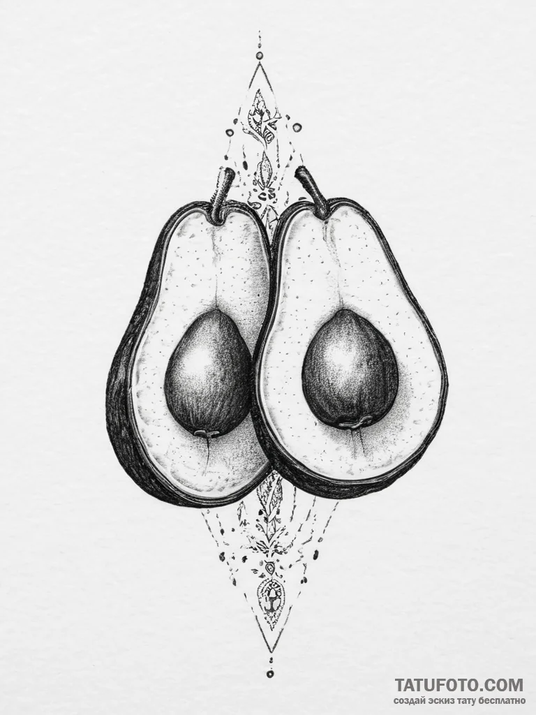 Tattoo sketch 'avocado' on one, 'toast' on th... - эскиз тату (№1754239660_0, 03.08.2025 16:47) — Tatufoto.com