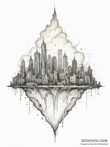 Dystopian city skyline, ink illustration for... - эскиз тату (№1754240485_0, 03.08.2025 17:01) — Tatufoto.com