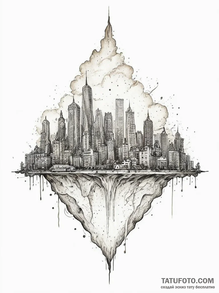 Dystopian city skyline, ink illustration for... - эскиз тату (№1754240485_0, 03.08.2025 17:01) — Tatufoto.com