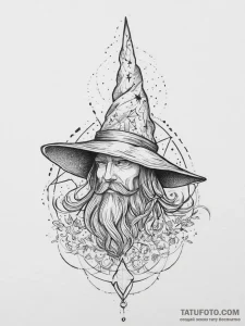 Tattoo design a wizard's hat with glowing sta... - эскиз тату (№1754242336_0, 03.08.2025 17:32) — Tatufoto.com