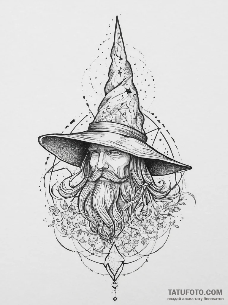 Tattoo design a wizard's hat with glowing sta... - эскиз тату (№1754242336_0, 03.08.2025 17:32) — Tatufoto.com